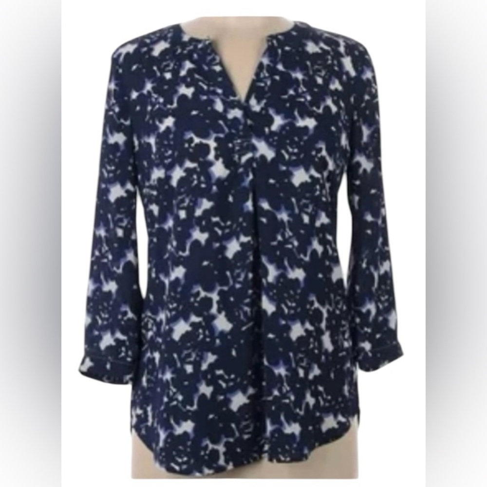 Talbots women’s Small Petite oversized v-neck 3/4 sleeve purple & blue blouse